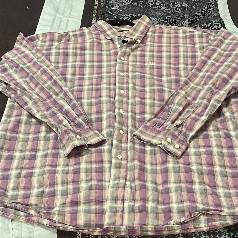 Cinch Men's Purple and Cream Plaid Shirt, very nice design, size XXL